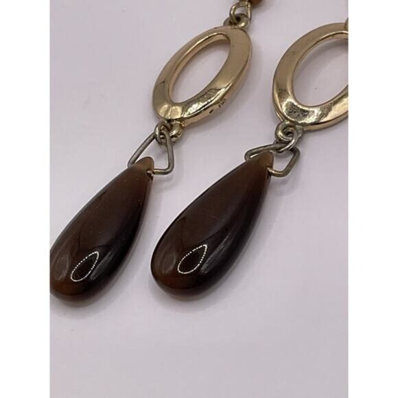 Vintage-Inspired Oval & Teardrop Earrings With Bead Accents In Silver & Brown - Picture 2 of 6